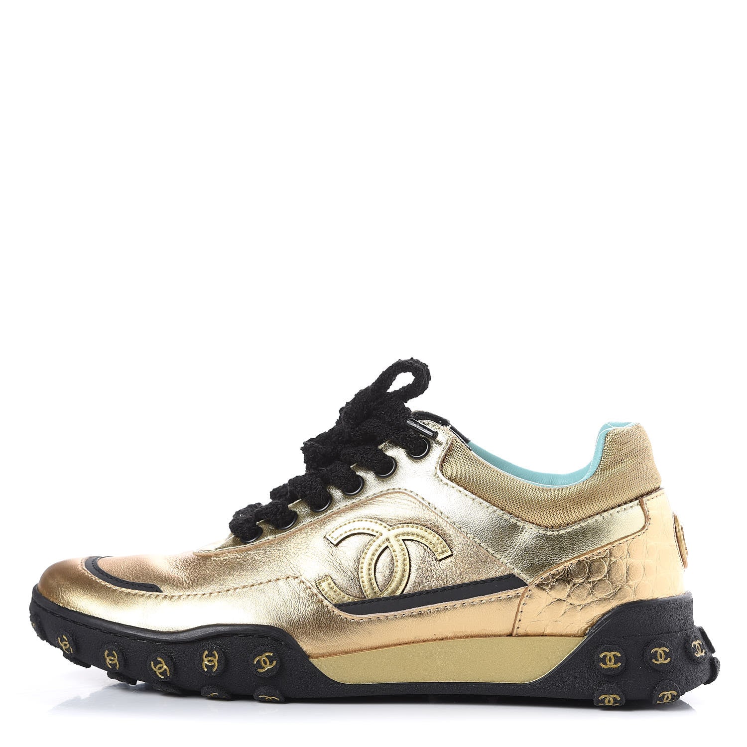 Chanel Metallic Lambskin Satin Finish CC Womens Sneakers 36.5 Gold 1 of 8