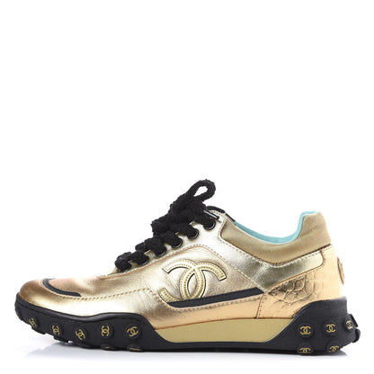 Chanel Metallic Lambskin Satin Finish CC Womens Sneakers 36.5 Gold 1 of 8