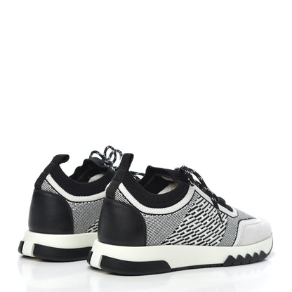 Hermes Knit Bi-Color Womens Addict Sneakers 37 Black White 4 of 7