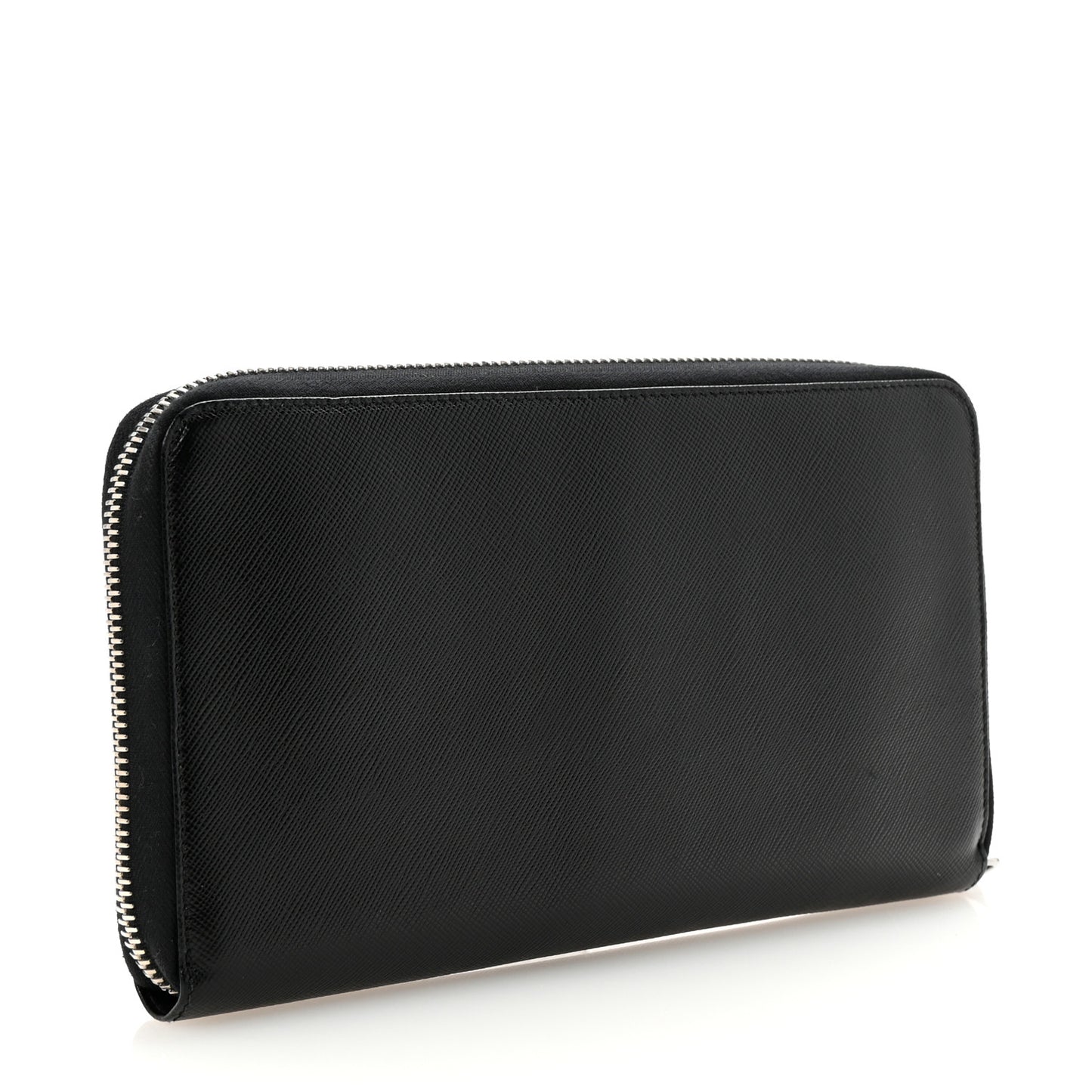 Saffiano Metal Large Zip Around Travel Wallet Black