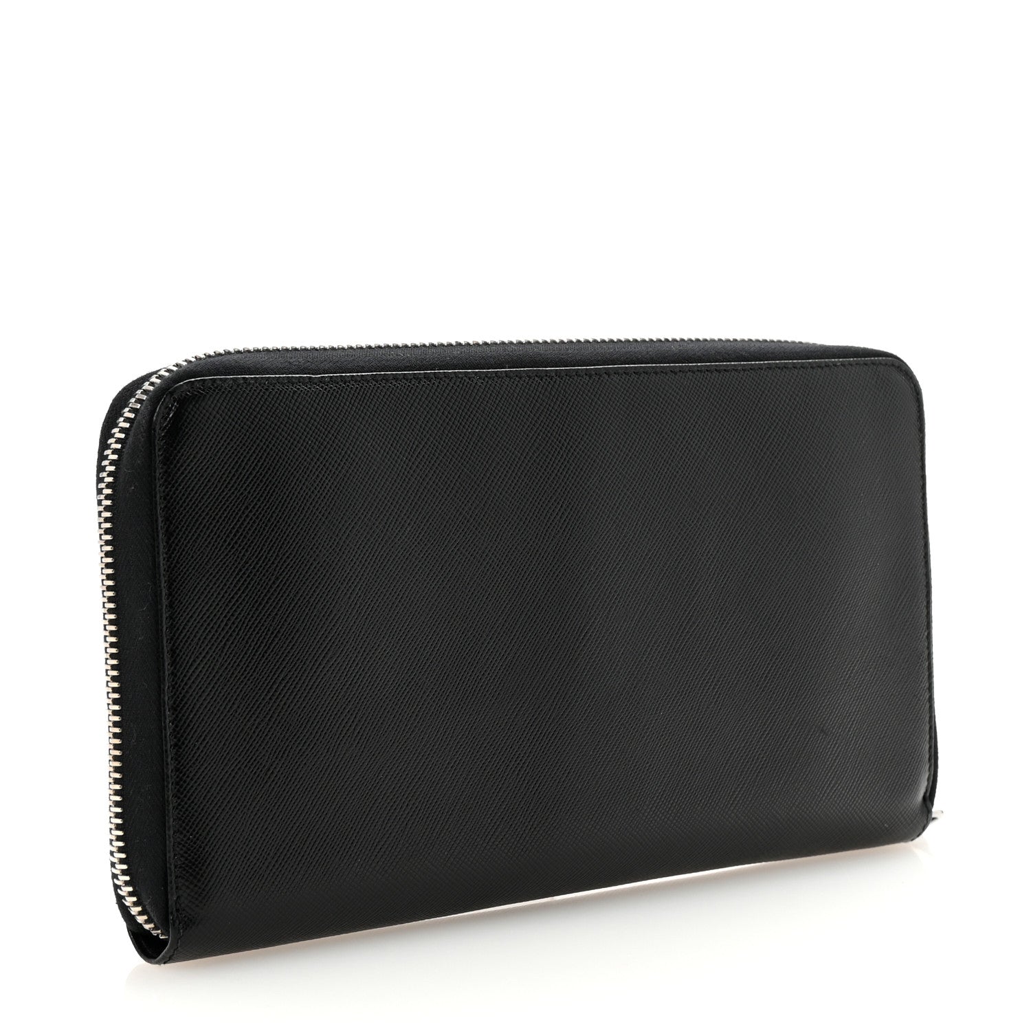 Prada Saffiano Metal Large Zip Around Travel Wallet Black 3 of 6