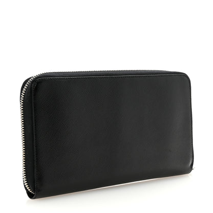 Prada Saffiano Metal Large Zip Around Travel Wallet Black 3 of 6