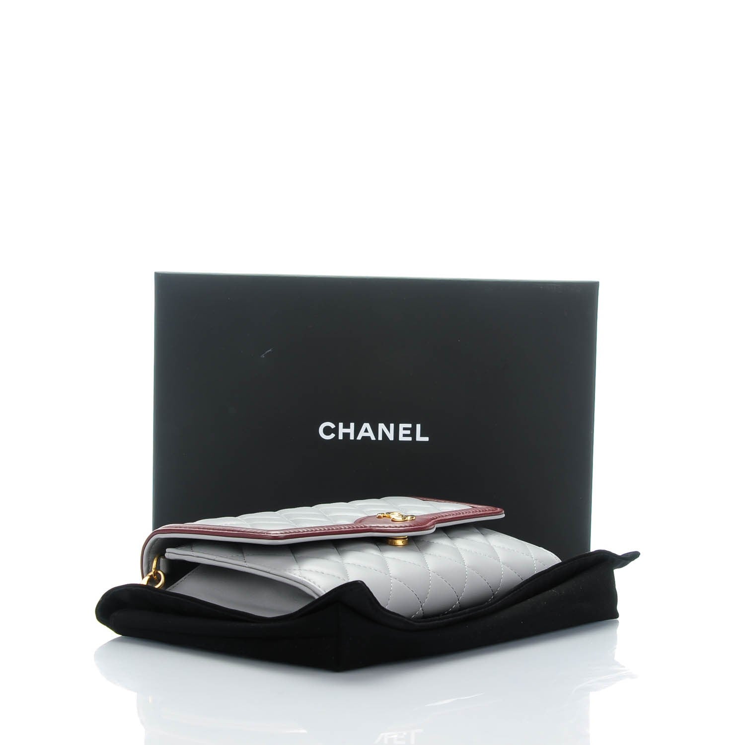 Chanel Lambskin Quilted Wallet With Removable Chain Grey Burgundy 4 of 9