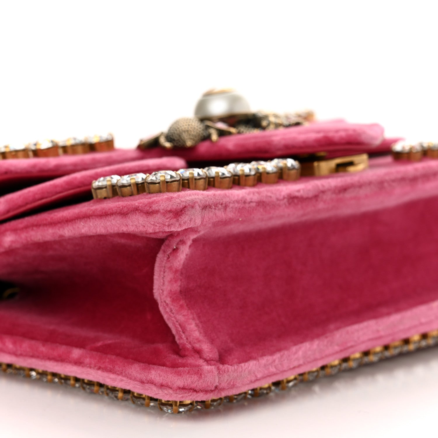 Gucci Velvet Crystal Mini Bee Broadway Shoulder Bag Light Raspberry Rose 10 of 13