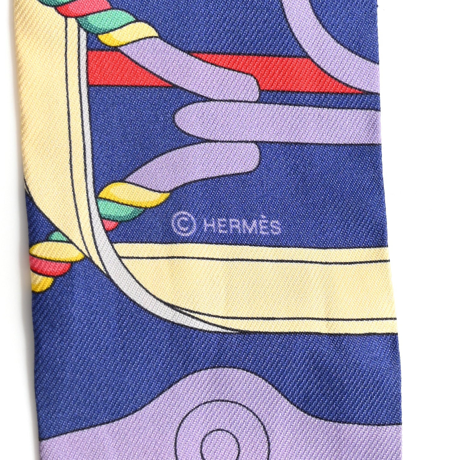 Hermes Silk Panoplie Equestre Twilly Bleu Jaune Rouge 4 of 5