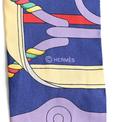 Hermes Silk Panoplie Equestre Twilly Bleu Jaune Rouge 4 of 5