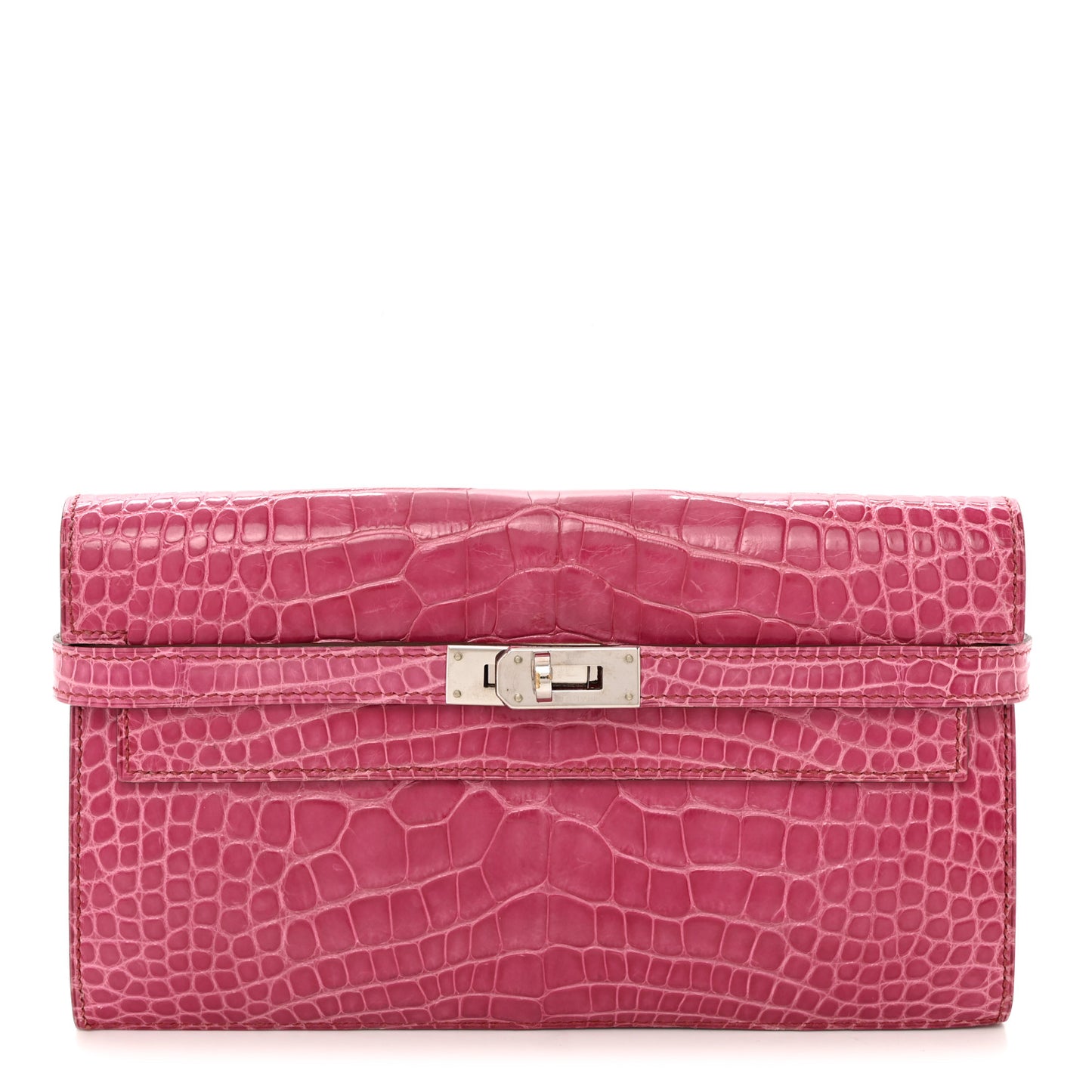Shiny Alligator Kelly Longue Wallet Fuchsia