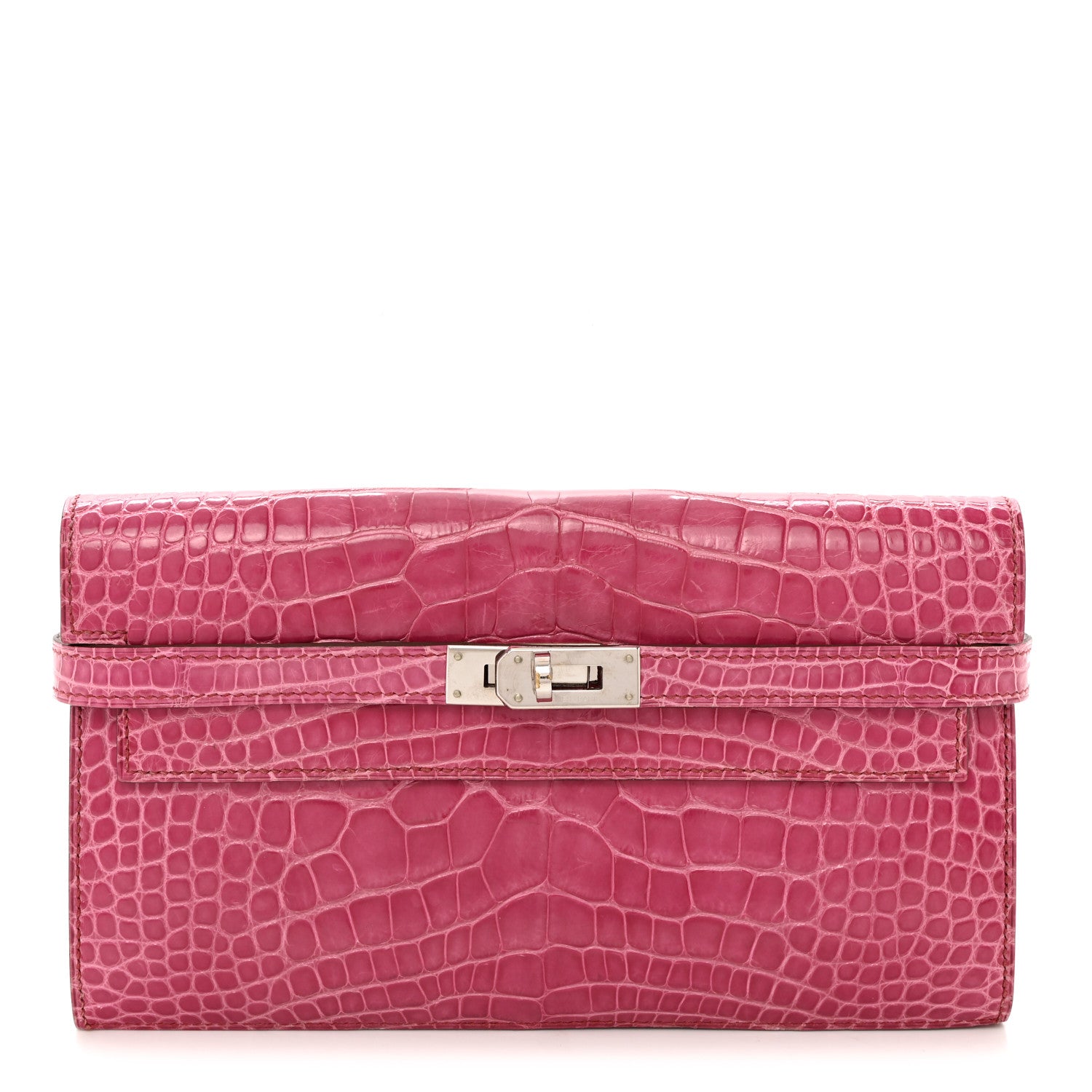 Hermes Shiny Alligator Kelly Longue Wallet Fuchsia 1 of 8