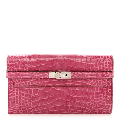 Hermes Shiny Alligator Kelly Longue Wallet Fuchsia 1 of 8