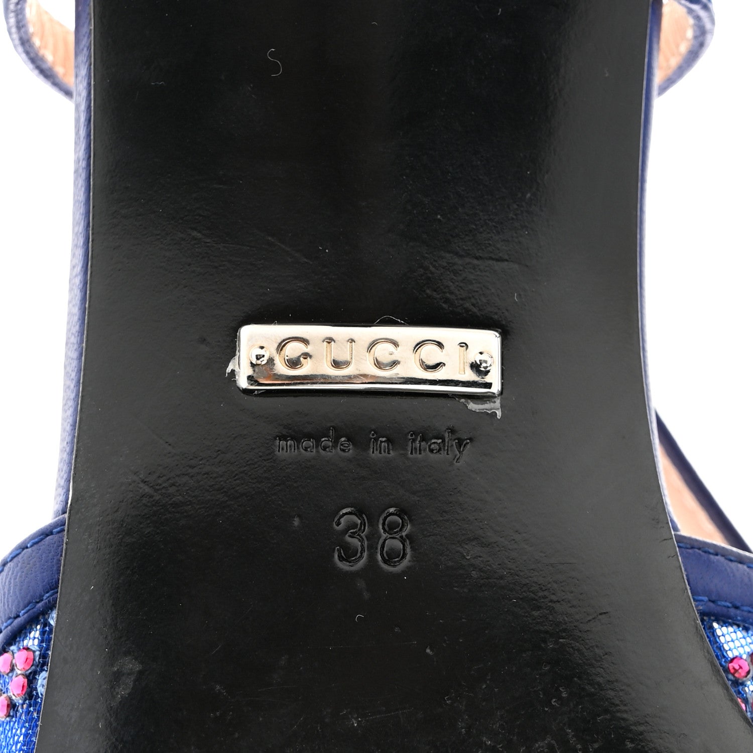 Gucci Tela Retino Nappa Charlotte Crystal GG Monogram Square G 35mm Slingback Pumps 38 Splash Net Blue Witch 7 of 8
