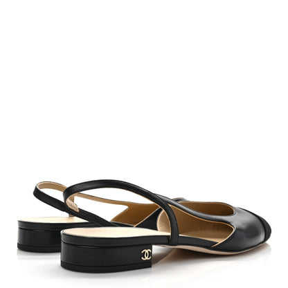 Chanel Goatskin Grosgrain Cap Toe CC Slingback Sandals 40.5 Black 4 of 8