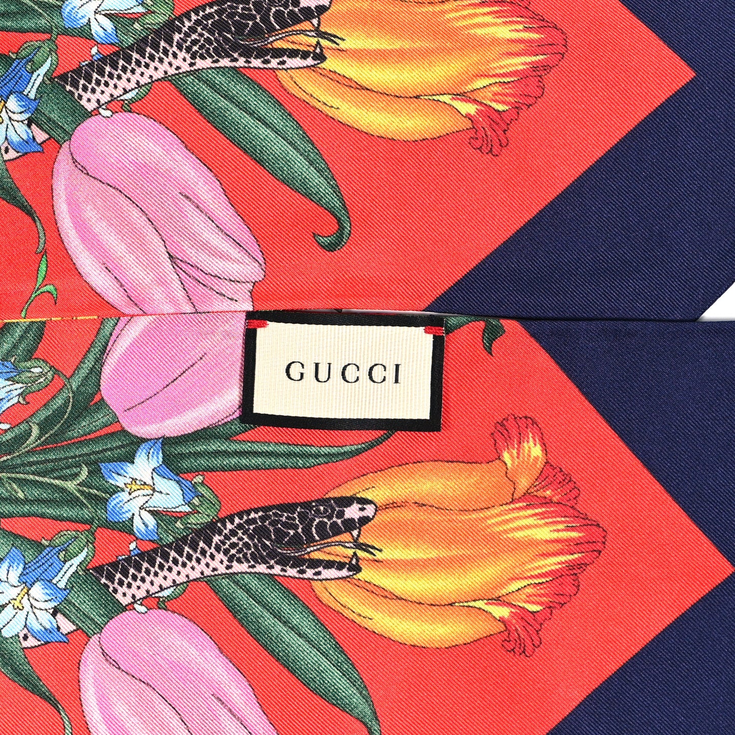 Silk Twill Flora Snake Neck Bow Scarf Red Blue
