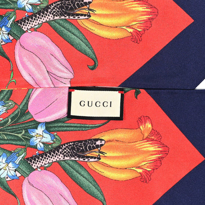 Gucci Silk Twill Flora Snake Neck Bow Scarf Red Blue 3 of 4