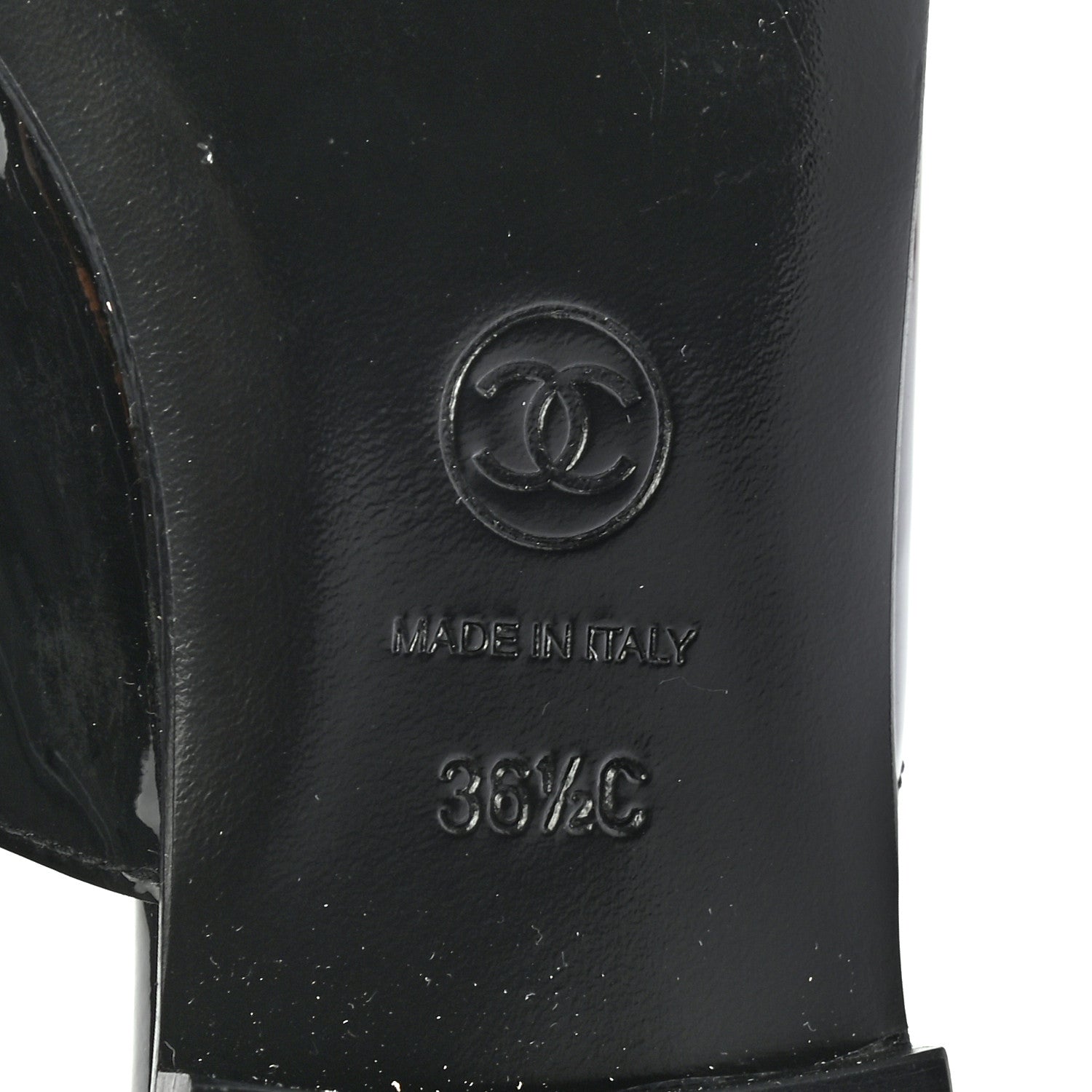 Chanel Fabric Patent Calfskin Mules 36.5 Black Gold 6 of 8