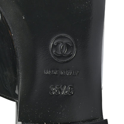Chanel Fabric Patent Calfskin Mules 36.5 Black Gold 6 of 8