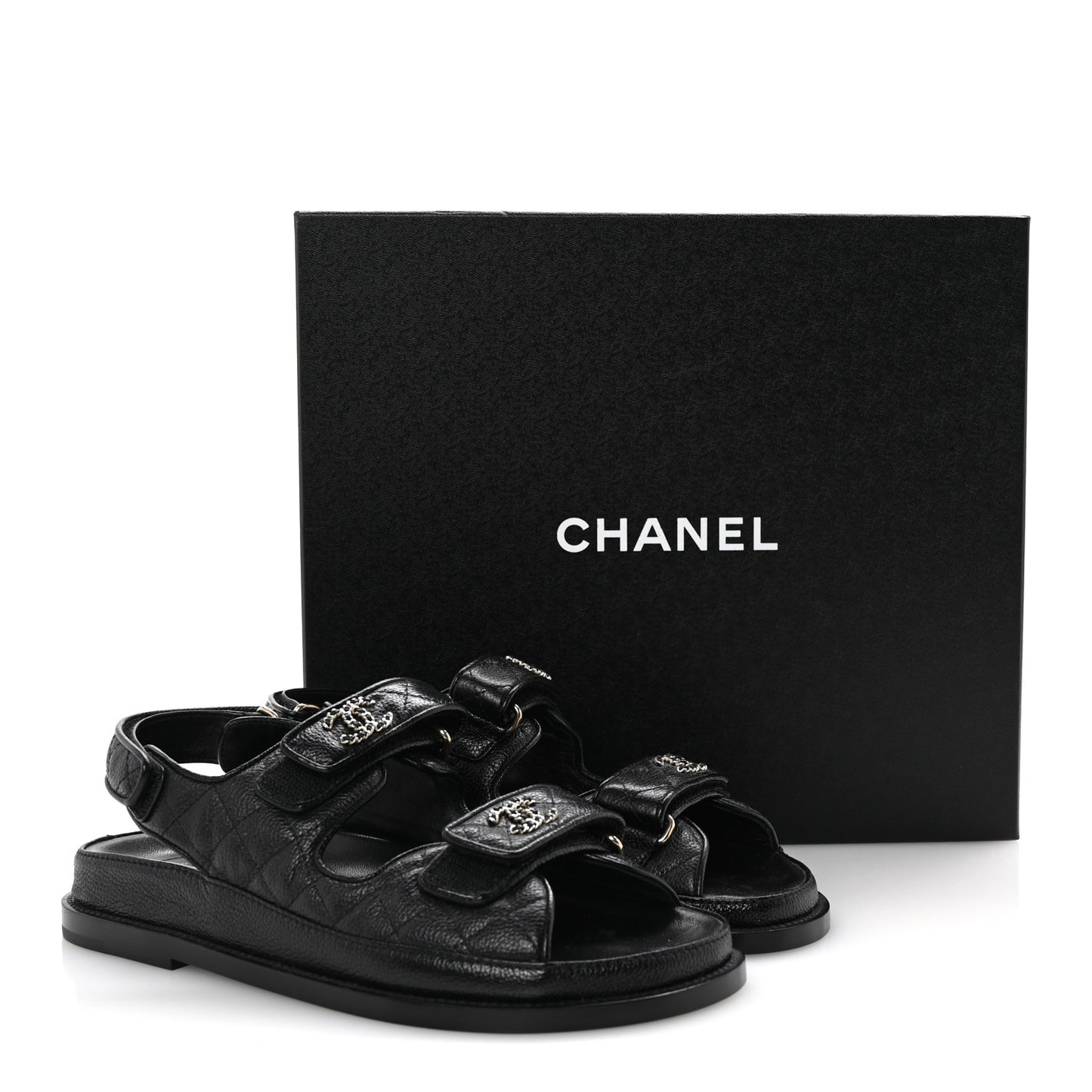 Grained Calfskin Velcro Dad Sandals 37.5 Black