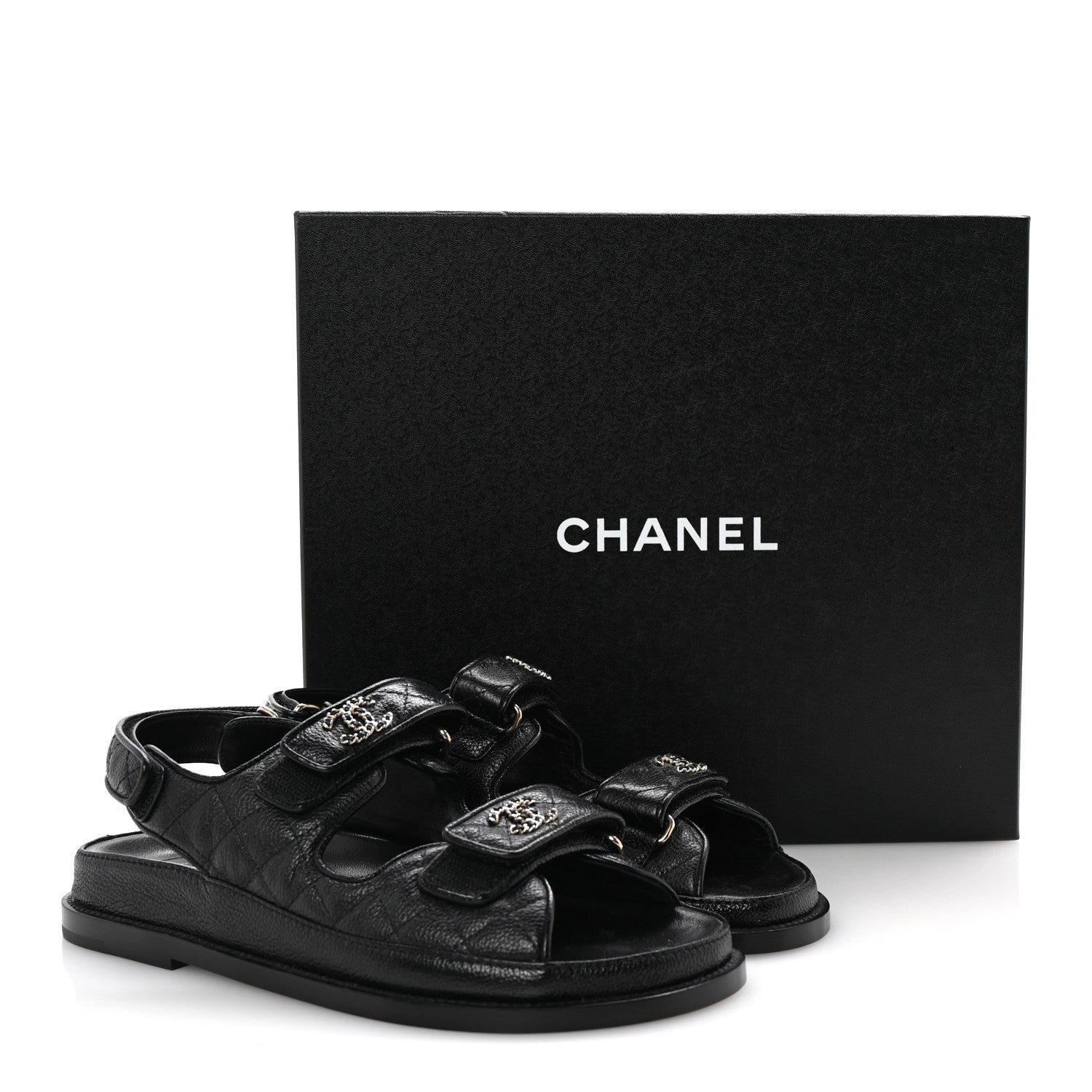 Chanel Grained Calfskin Velcro Dad Sandals 37.5 Black 10 of 10