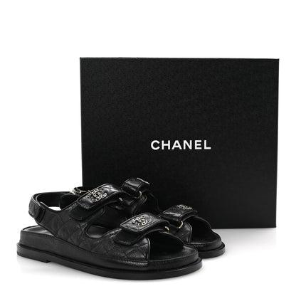 Chanel Grained Calfskin Velcro Dad Sandals 37.5 Black 10 of 10