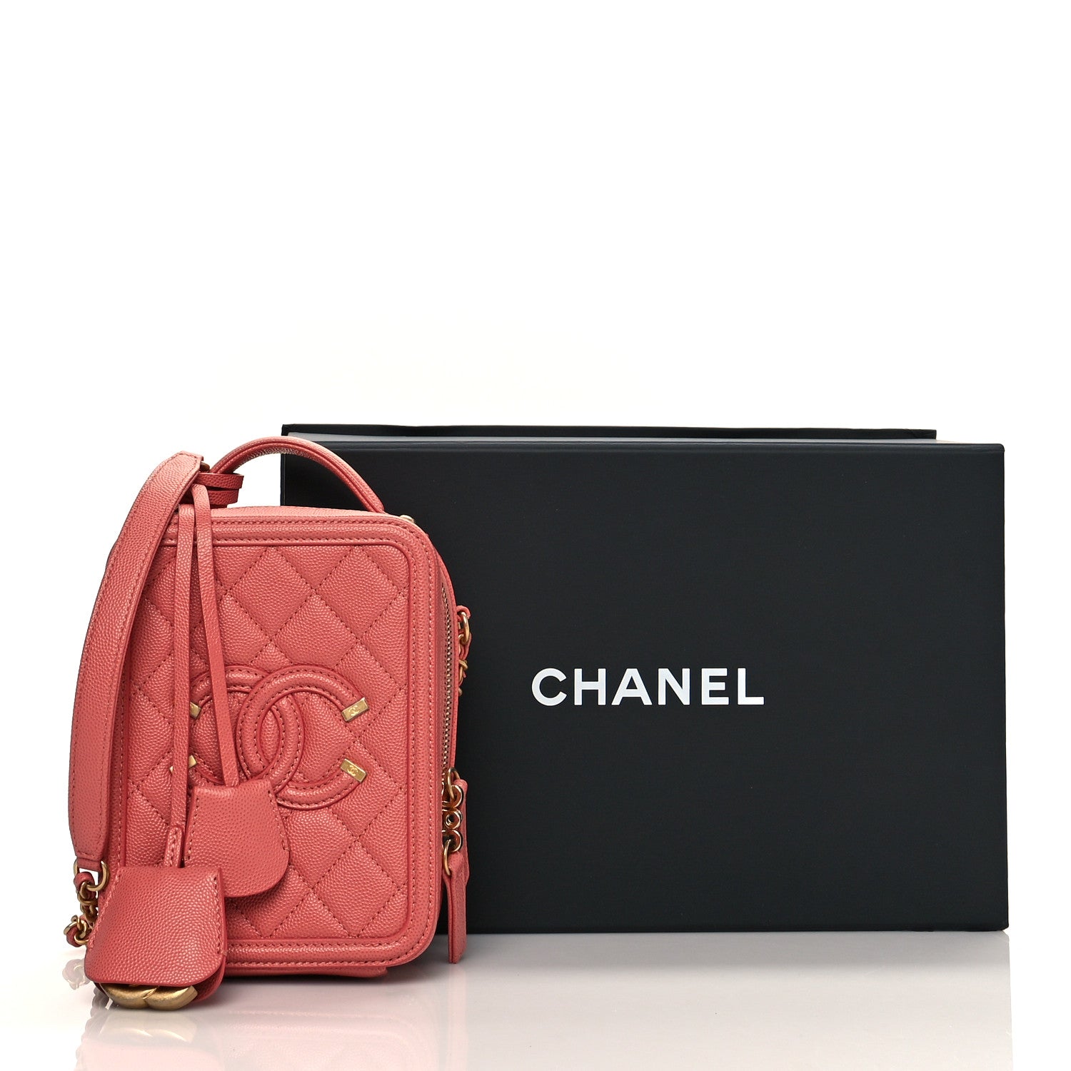 Chanel Caviar Quilted CC North South Filigree Vanity Case Pink 10 of 10