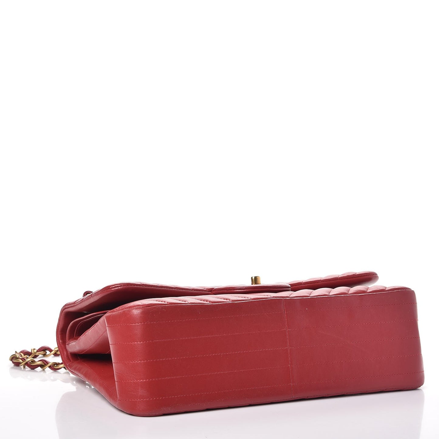 Lambskin Chevron Quilted Jumbo Double Flap Dark Red
