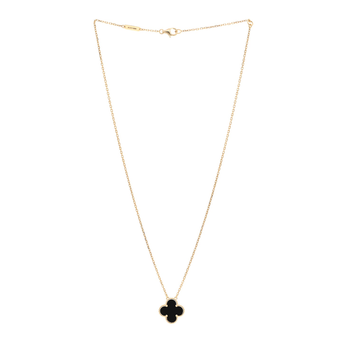 18K Yellow Gold Black Onyx Vintage Alhambra Pendant Necklace
