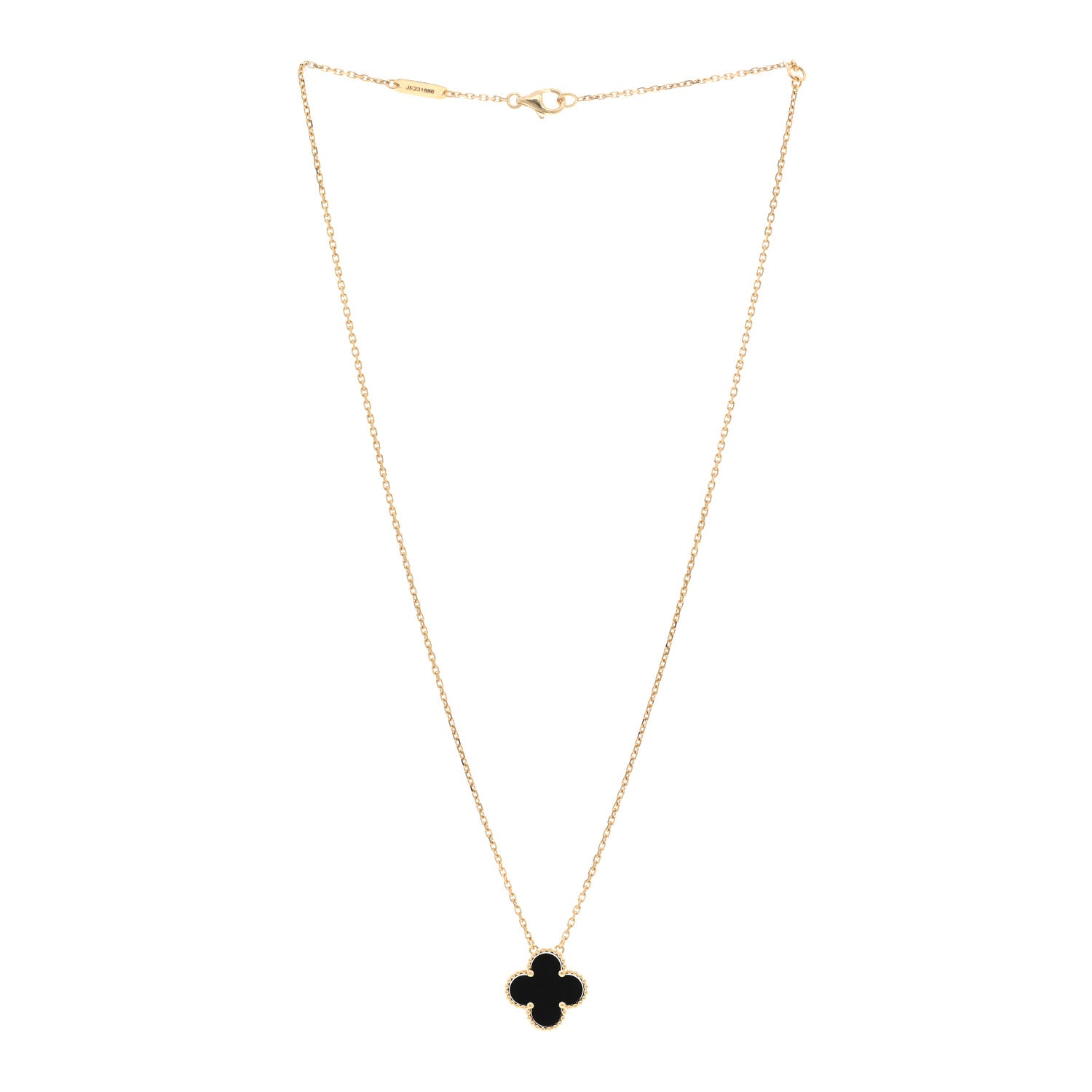 Van Cleef & Arpels 18K Yellow Gold Black Onyx Vintage Alhambra Pendant Necklace 3 of 6