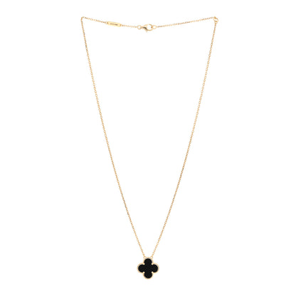 Van Cleef & Arpels 18K Yellow Gold Black Onyx Vintage Alhambra Pendant Necklace 3 of 6