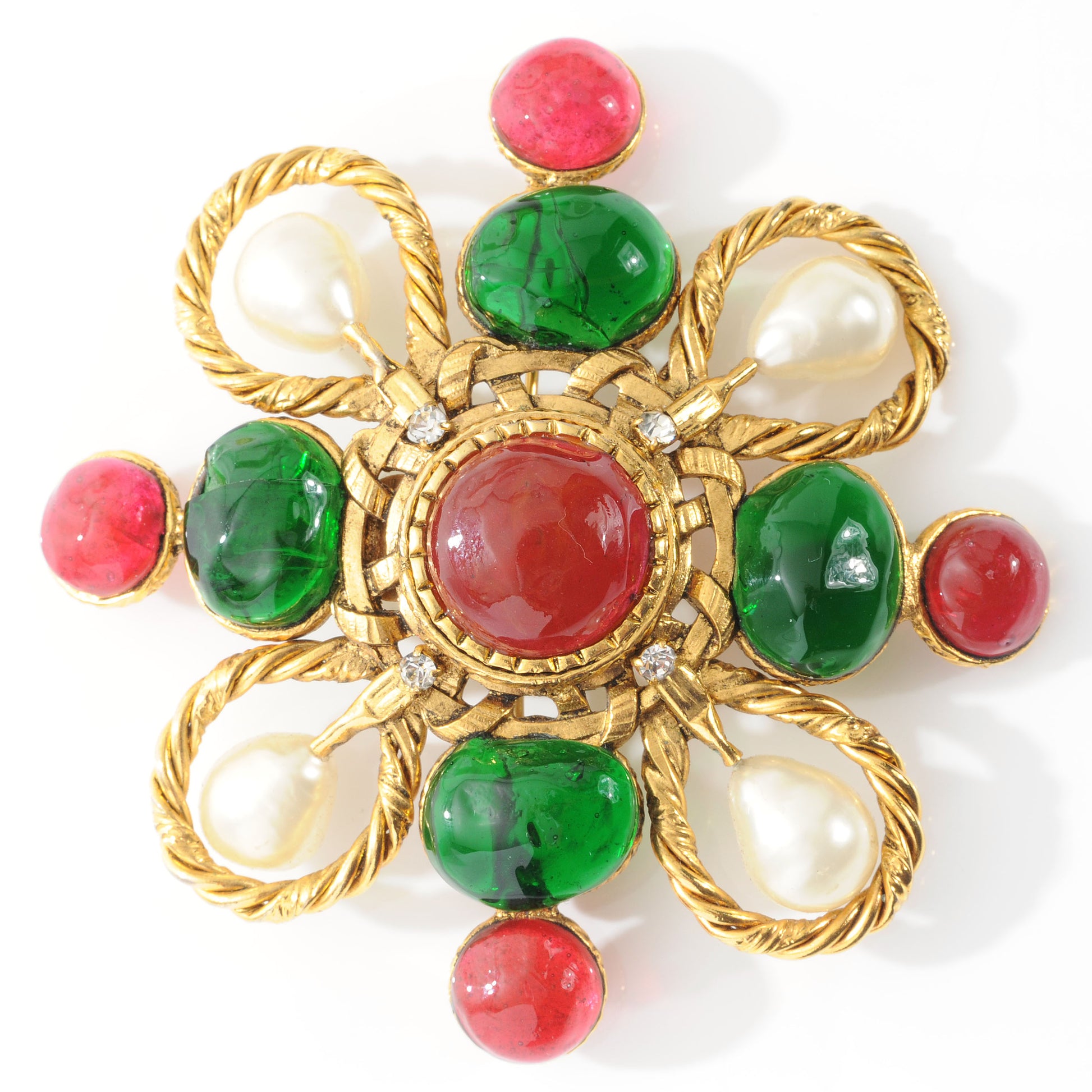 Chanel Gripoix Poured Glass Crystal Pearl Brooch Gold 1 of 7