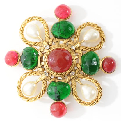 Chanel Gripoix Poured Glass Crystal Pearl Brooch Gold 1 of 7