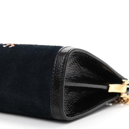 Gucci Suede Patent Web Dragon Embroidered Small Ophidia Chain Shoulder Bag Blue Black 10 of 10
