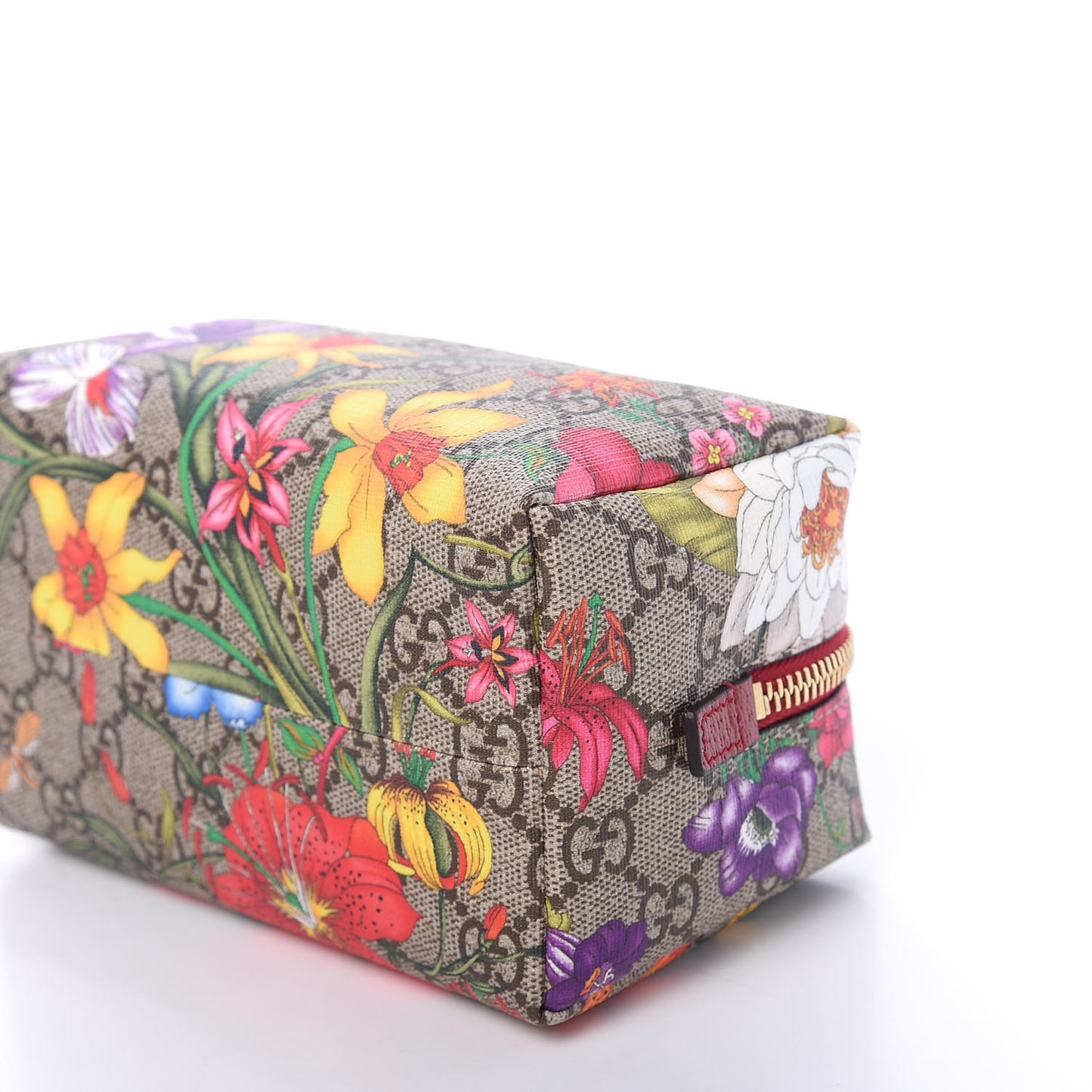 Soft GG Supreme Monogram Flora Calfskin Medium Ophidia Cosmetic Case Beige Ebony Multicolor Rosso