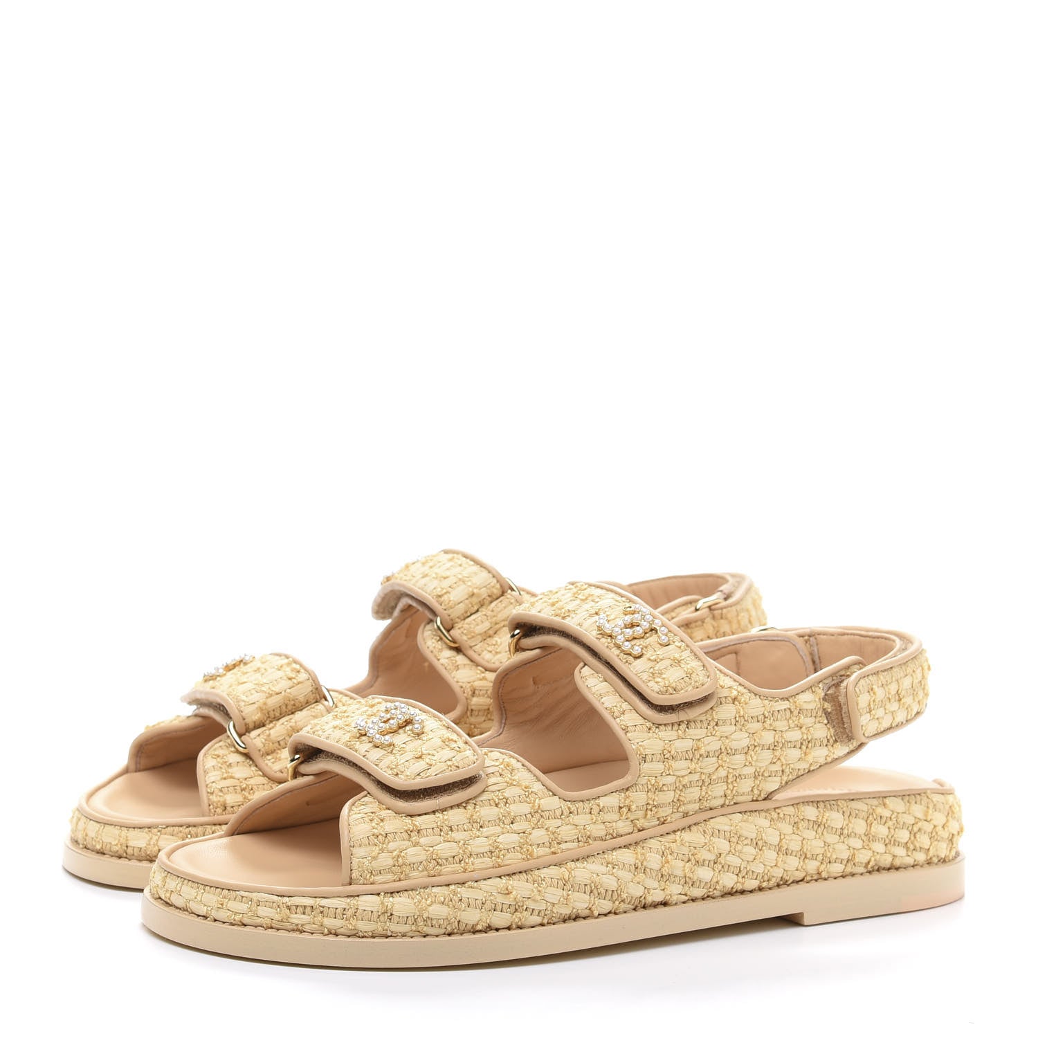 Chanel Braided Fabric Velcro Dad Sandals 37.5 Beige 3 of 8