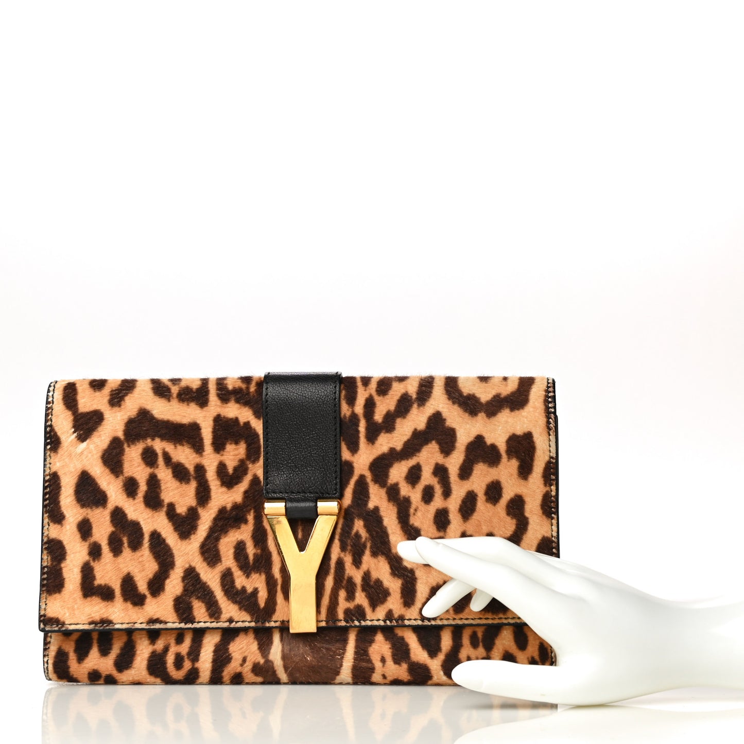 Pony Hair Leopard Print Y Ligne Clutch