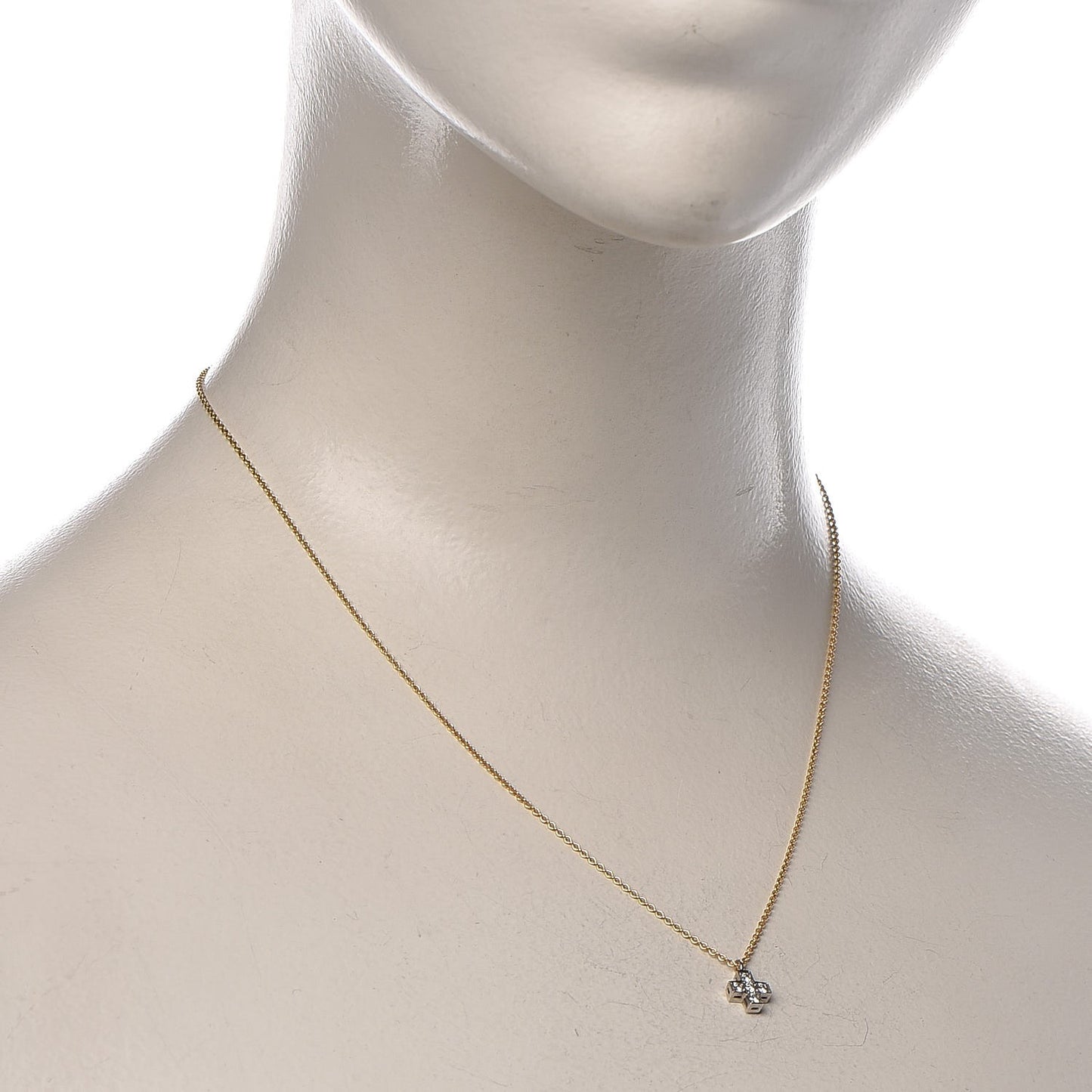 18K Yellow Gold Platinum Diamond Cruciform Cross Pendant Necklace
