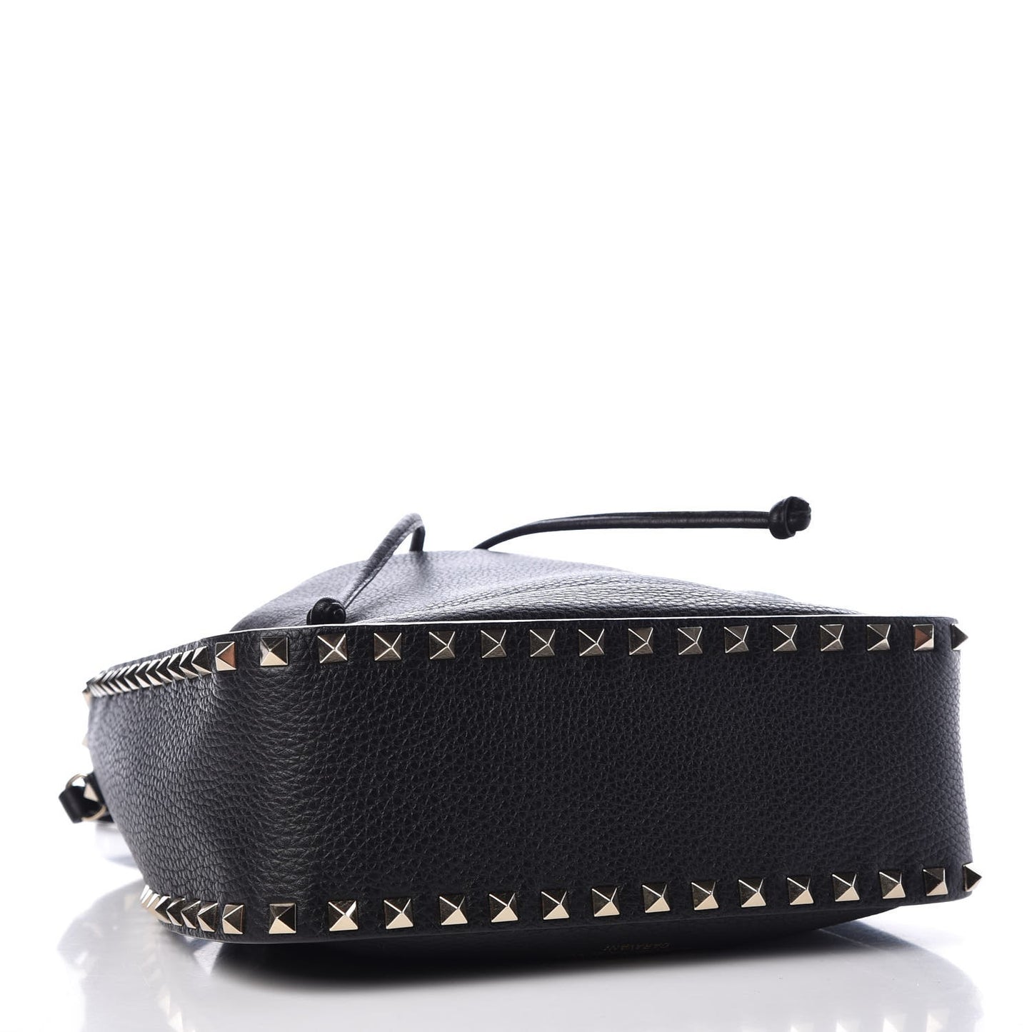 Grained Calfskin Rockstud Bucket Bag Black
