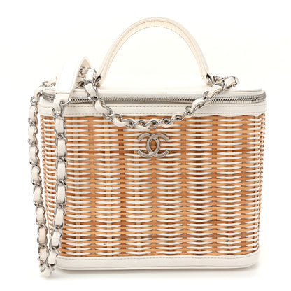 Chanel Glazed Calfskin Raffia Vanity Case Bag White Beige 1 of 12