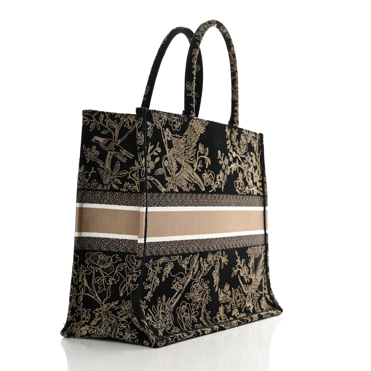 Canvas Embroidered Large Ornamental Cornely Book Tote Black Beige