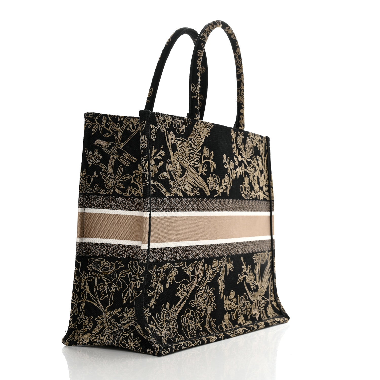Christian Dior Canvas Embroidered Large Ornamental Cornely Book Tote Black Beige 3 of 11