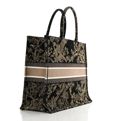 Christian Dior Canvas Embroidered Large Ornamental Cornely Book Tote Black Beige 3 of 11