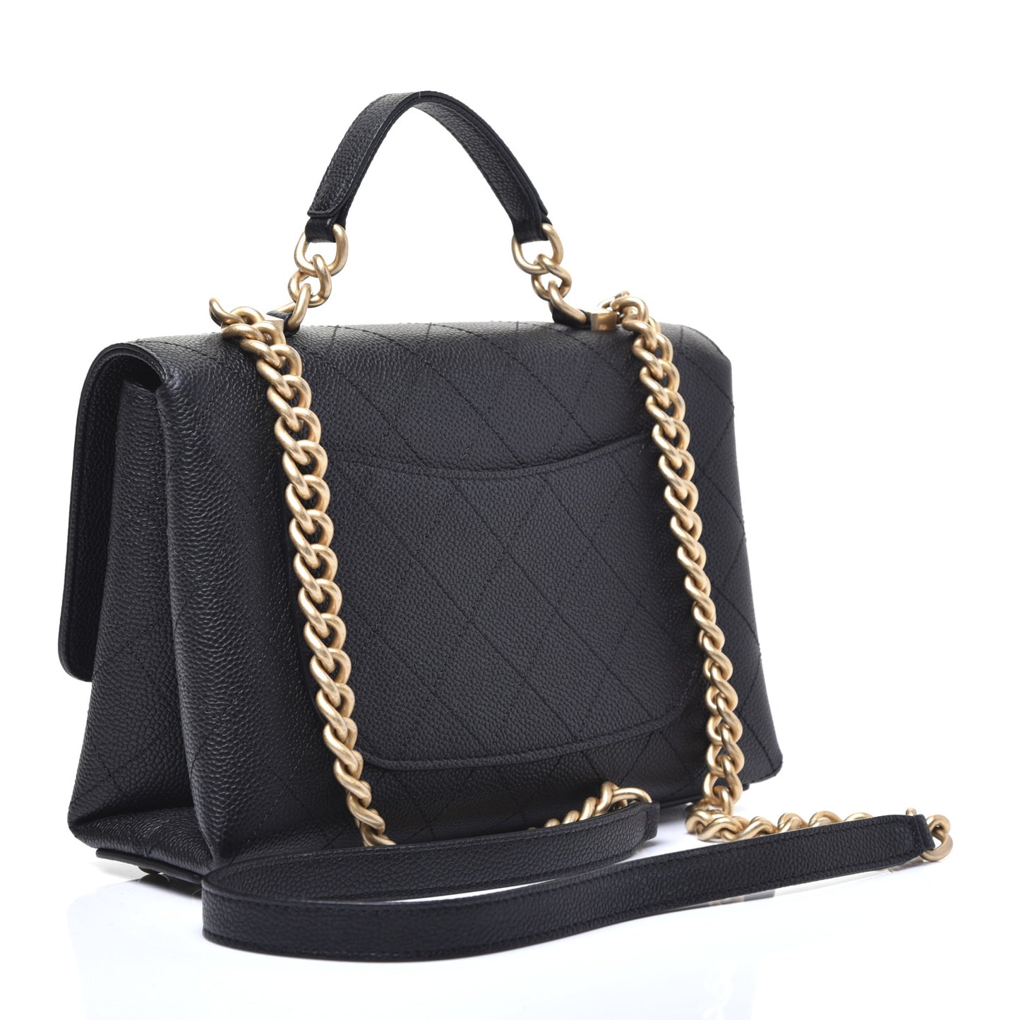 Caviar Diamond Stitched Small Top Handle Flap Black
