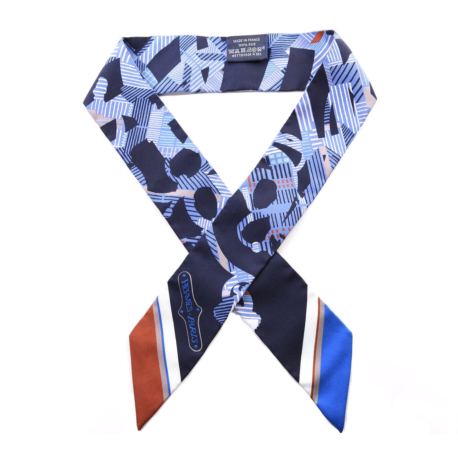 Hermes Silk Cavalcadour Morning Twilly Marine Tabac Blue Jean 1 of 4