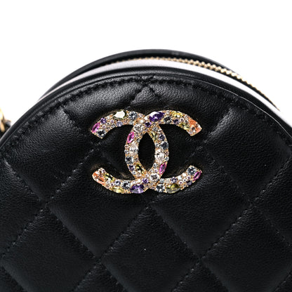 Chanel Lambskin Quilted Zirconium Round Clutch With Chain Black 8 of 11