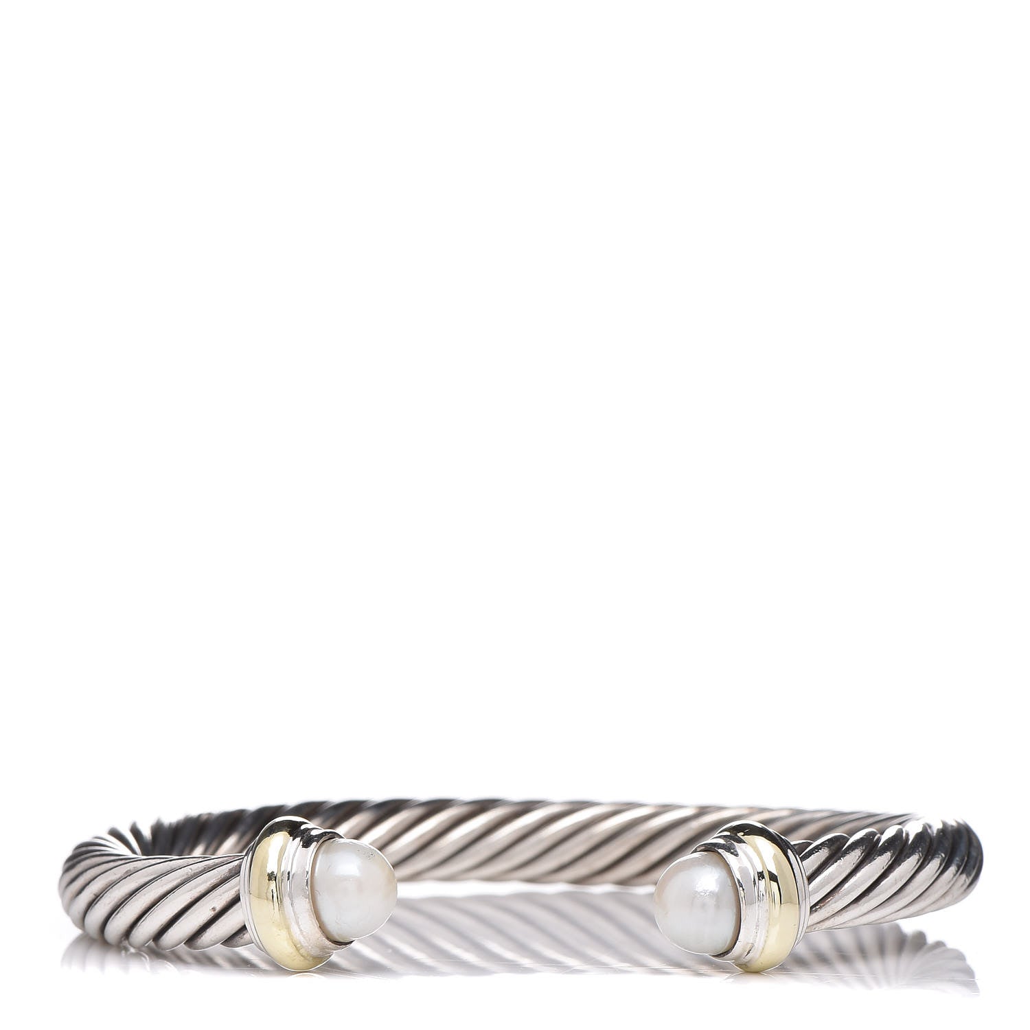 David Yurman Sterling Silver 14K Yellow Gold Pearl 7mm Cable Classics Bracelet 1 of 5