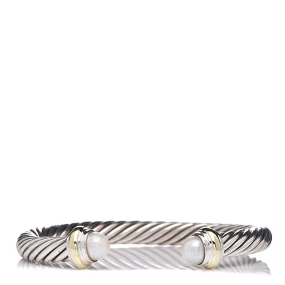 David Yurman Sterling Silver 14K Yellow Gold Pearl 7mm Cable Classics Bracelet 1 of 5