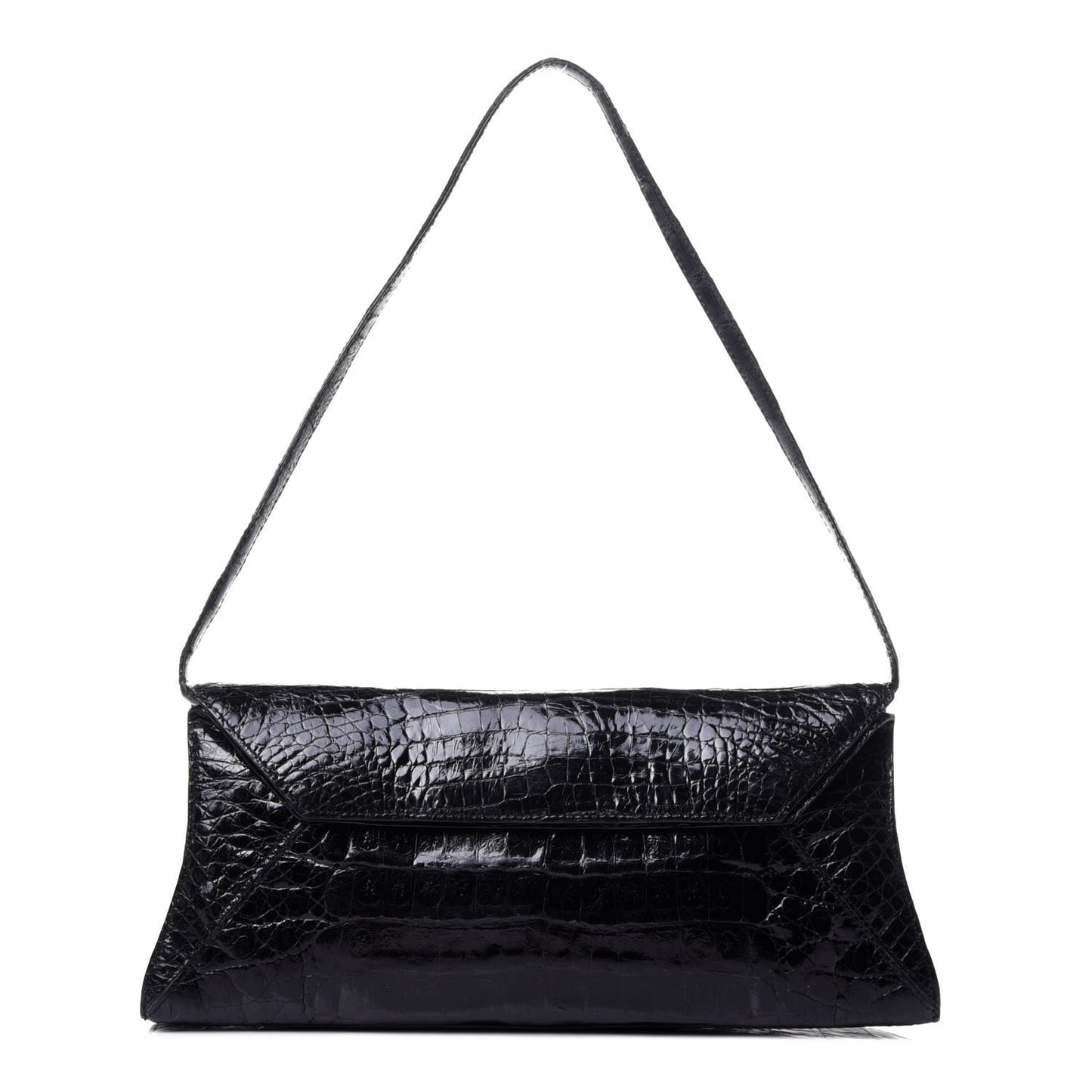 Crocodile Envelope Shoulder Bag Black