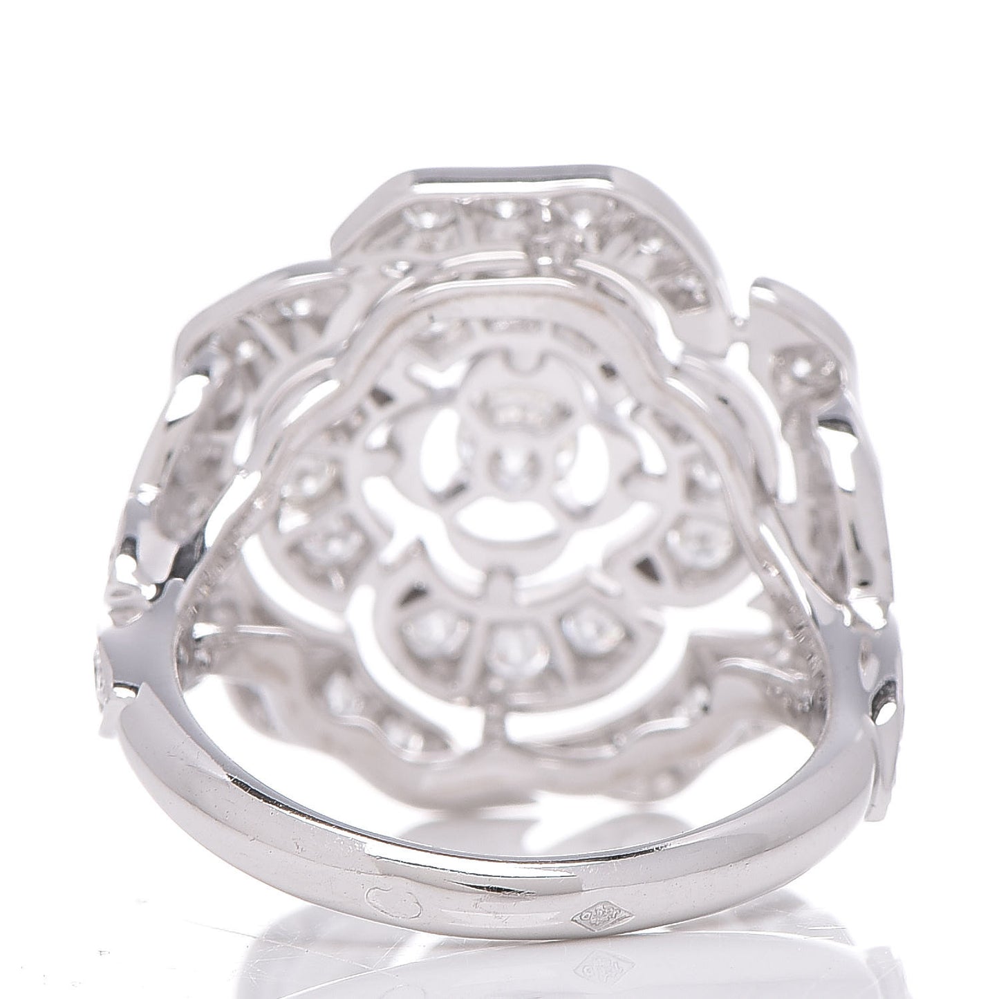 18K White Gold Diamond Bouton de Camélia Ring 56 7.5