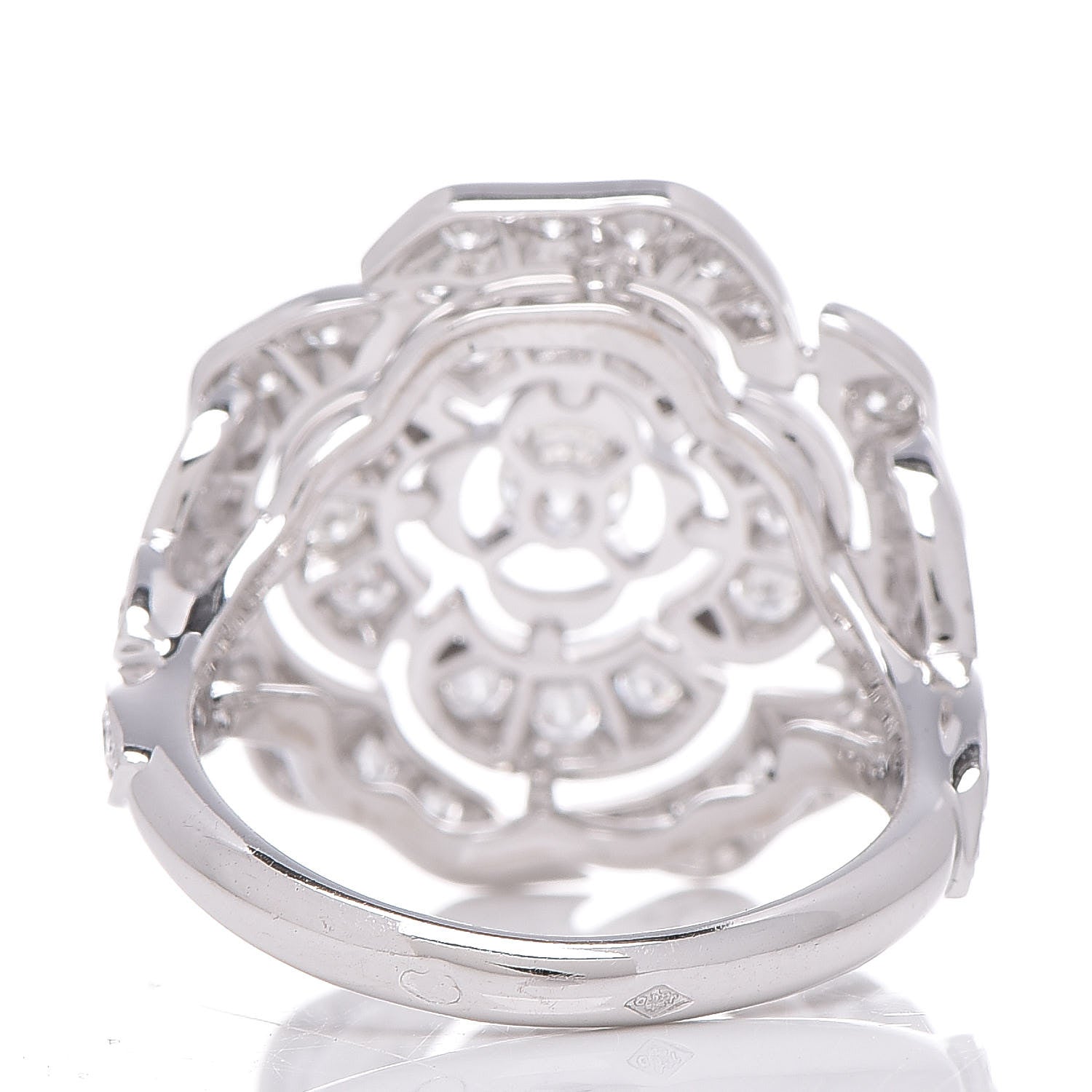 Chanel 18K White Gold Diamond Bouton de Camélia Ring 56 7.5 4 of 7