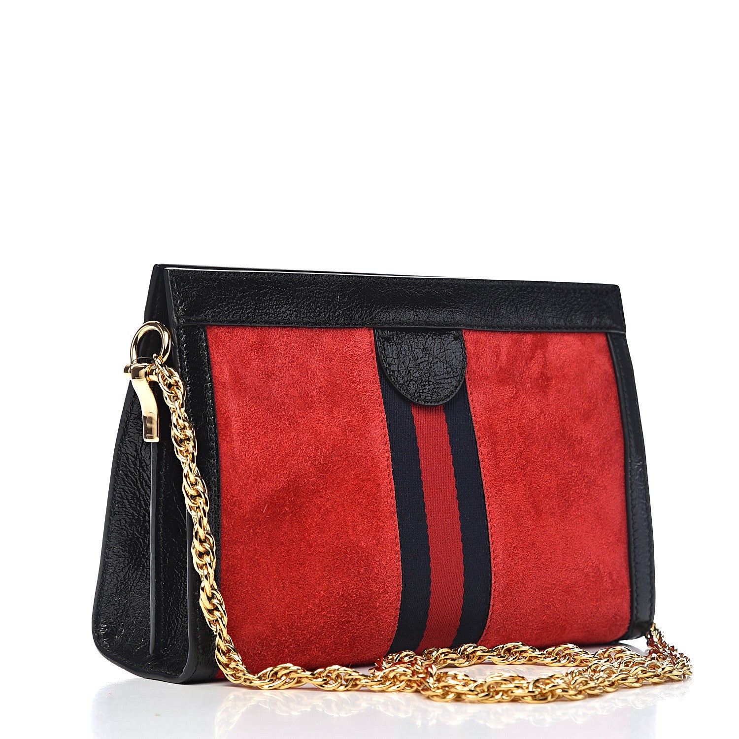 Gucci Suede Patent Web Small Ophidia Chain Shoulder Bag Hibiscus Red Black 3 of 11