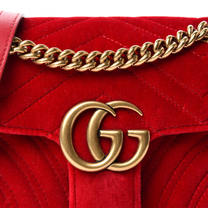Gucci Velvet Matelasse Mini GG Marmont Shoulder Bag Hibiscus Red 10 of 10