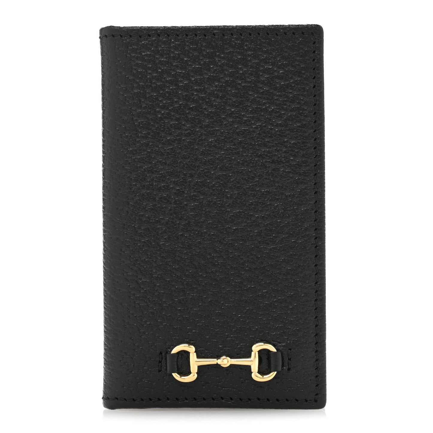 Textured Dollar Calfskin Horsebit Card Holder Black